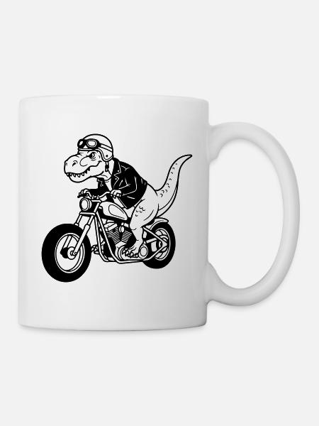 Motorrad-Dino - Tasse - Weiß