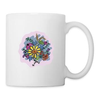 Buntes Blumenbouquet Illustration - Tasse - Weiß - Rechts