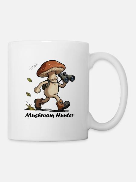 Pilz mit Fernglas, Pilzjäger - Tasse - Weiß