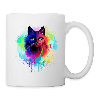 Katzen-Psychedelische Trip-Farbflecken - Tasse - Weiß - Rechts