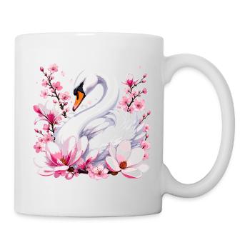 Weißer Schwan mit Kirschblüten - Tasse - Weiß - Rechts