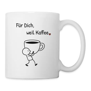 Für Dich weil Kaffee. Strichillustration mit Herz - Tasse - Weiß - Rechts