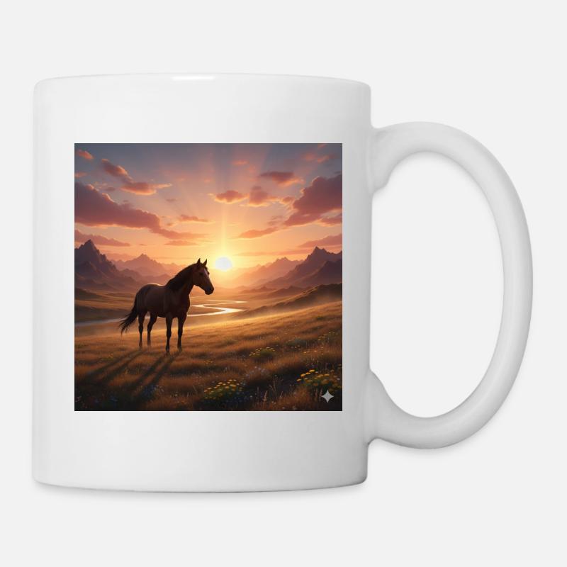 Sonnenuntergangs-Pferd im Bergtal - Tasse - Weiß