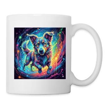 Neonfarbiger Hund im Farbwirbel - Tasse - Weiß - Rechts