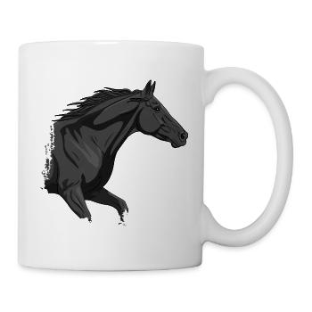 Der Kopf eines galoppierenden schwarzen Pferdes - Tasse - Weiß - Rechts