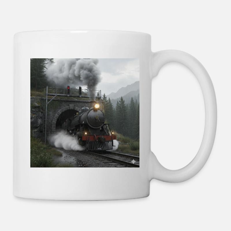 Dampfzug durch den Wald am Tunnel - Tasse - Weiß