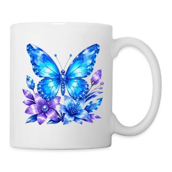 Blauer Schmetterling mit Lavendelblüten - Tasse - Weiß - Rechts