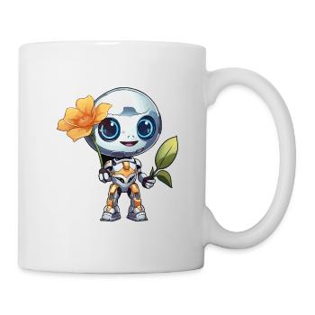 Kuscheliger Roboter mit Blume - Tasse - Weiß - Rechts