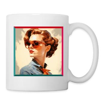 Retro Woman in Orange Eyeglasses - Mug - white - Right