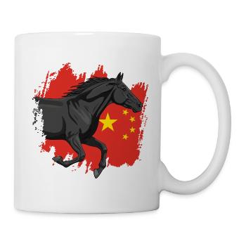 A black Abaga horse in front of the flag of China - Mug - white - Right