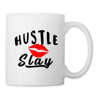 Red Lip Kiss auf schwarzem Hintergrund - Tasse - Weiß - Rechts