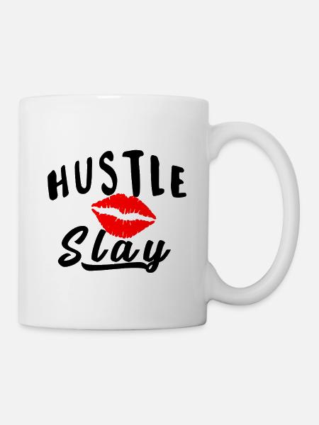 Red Lip Kiss on Black Backdrop - Mug - white