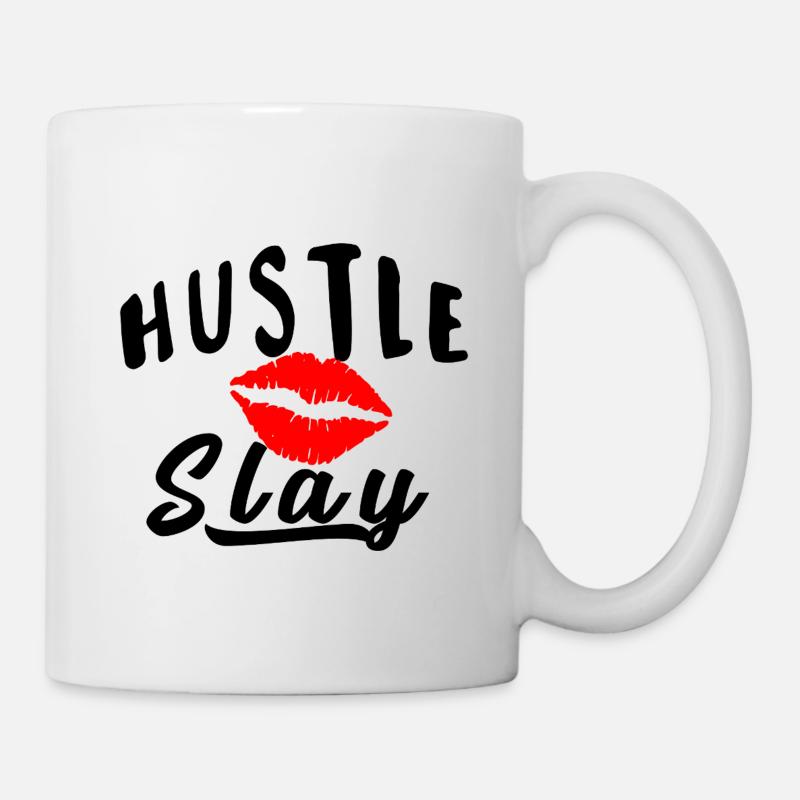 Red Lip Kiss auf schwarzem Hintergrund - Tasse - Weiß