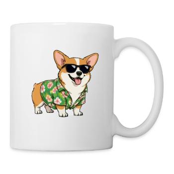 Corgi en chemise hawaïenne avec lunettes de soleil - Mug blanc - blanc - Droite
