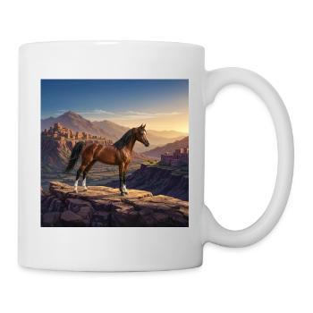 Un cheval Arabe Al Jawf et un paysage - Mug blanc - blanc - Droite