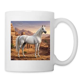 Ein Abbayan-Pferd und eine Landschaft des Jemen - Tasse - Weiß - Rechts