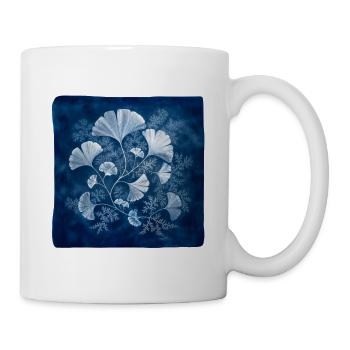 Ginkgo-Cyanotypie – Florale botanische Drucke - Tasse - Weiß - Rechts