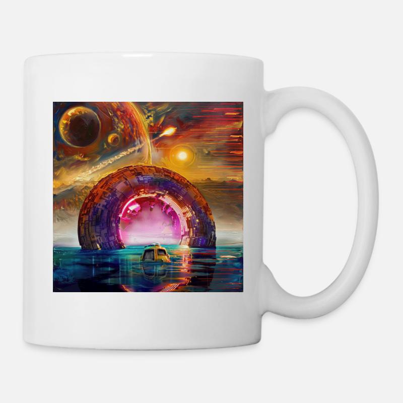 Portail circulaire au néon à l’horizon - Mug blanc - blanc
