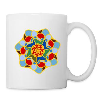 Mandala Floral Coloré Bleu Vert Jaune - Mug blanc - blanc - Droite