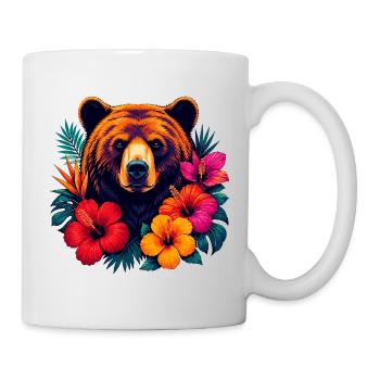 Tropical bear head with hibiscus flowers - Mug - white - Right