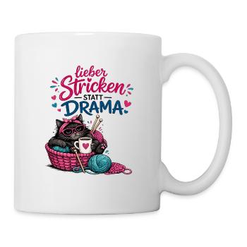Lieber Stricken statt Drama - Tasse - Weiß - Rechts