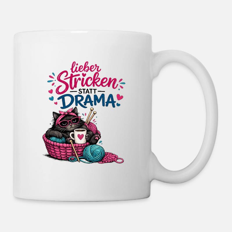 Lieber Stricken statt Drama - Tasse - Weiß