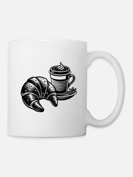 Kaffee und Croissant - Tasse - Weiß