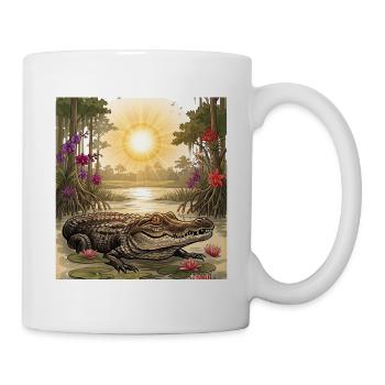 Vintage-Florida-Alligator & Exotische Sumpfblumennatur - Tasse - Weiß - Rechts