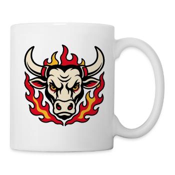 Stierkopf in Flammen im Tattoo-Stil - Tasse - Weiß - Rechts