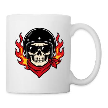 Vintage biker skull helmet and red bandana - Mug - white - Right