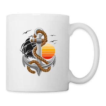 Ancre nautique avec navire et coucher de soleil - Mug blanc - blanc - Droite