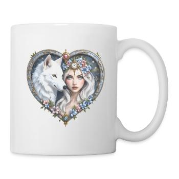 Floral Wolf Woman in Heart - Mug - white - Right