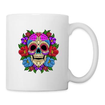 Calavera de Azúcar Floral – Arte Mexicano Vibrante - Tasse - Weiß - Rechts