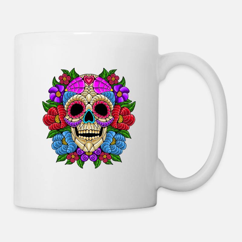 Calavera de Azúcar Floral – Arte Mexicano Vibrante - Tasse - Weiß