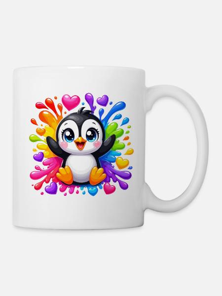 Pinguin Farbherzen Spritzer - Tasse - Weiß