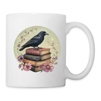 Raven on stack of books - Mug - white - Right