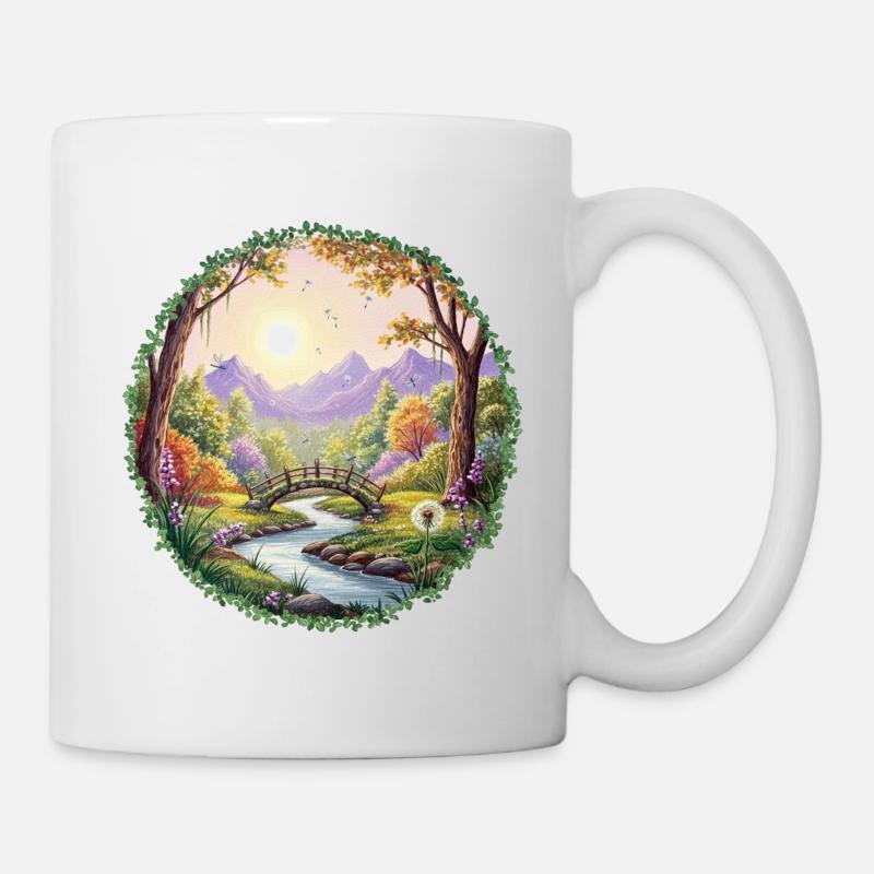 Pont paysager aux couleurs printanières - Mug blanc - blanc
