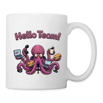 Hello Team Funny Office Octopus Cartoon - Tasse - Weiß - Rechts