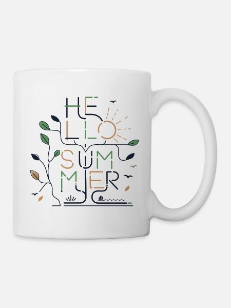 HELLO SUMMER VIBES – Minimale Monoline - Tasse - Weiß