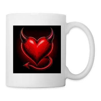 Cœur de Feu avec des Cornes et une Queue - Mug blanc - blanc - Droite