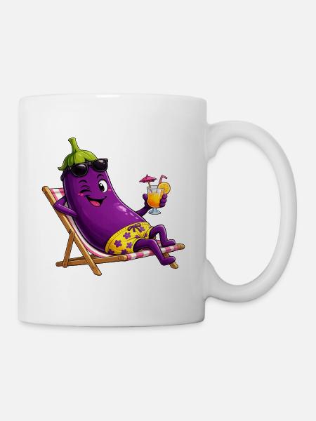 Aubergine im Urlaub in der Sonne - Tasse - Weiß