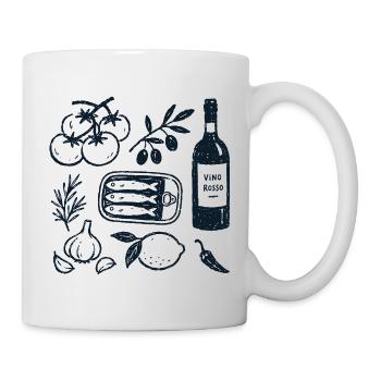 Italian Market Day Hand Drawn Linocut Illustration - Mug - white - Right