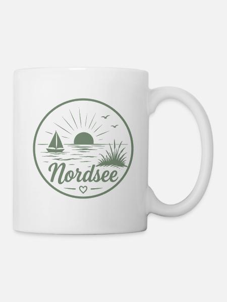 Nordsee Segelboot Möwe Sonnenuntergang - Tasse - Weiß