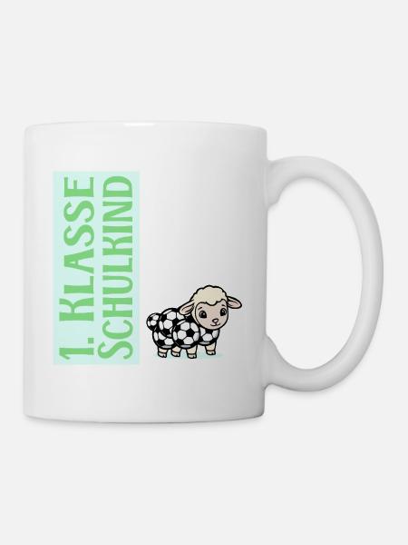 Schulkind Fußball - Einschulung Schafe - Tasse - Weiß