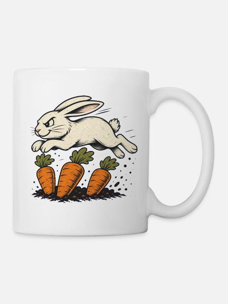Springender Hase mit Karotten - Tasse - Weiß