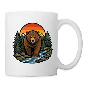 Braunbär im Walduntergang - Tasse - Weiß - Rechts