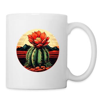 Wüstenkaktus mit roter Blüte im Kreis - Tasse - Weiß - Rechts