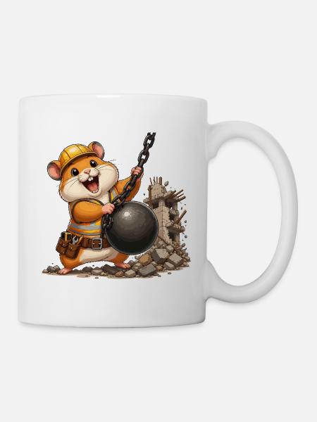 Bauhamster mit Abrissball - Tasse - Weiß
