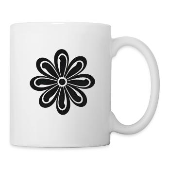 Schwarzweiß Blüten-Dessin - Tasse - Weiß - Rechts