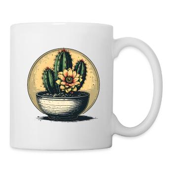 Kaktusblüte im Topf – Vintage Kreis - Tasse - Weiß - Rechts